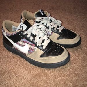 Black and Beige Nike’s with plaid pattern